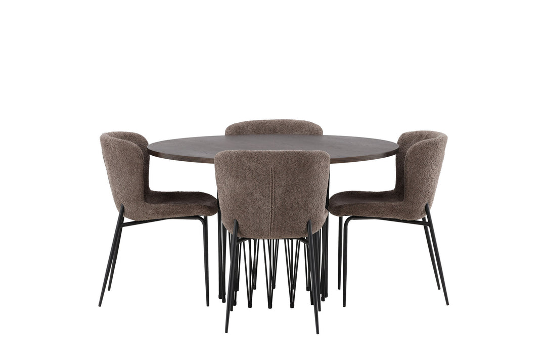 Venture Home Stone round Dining Table - Black / Mocca Veneer +Modesto Dining Chair - Grey / Smoked Black Boucle _4