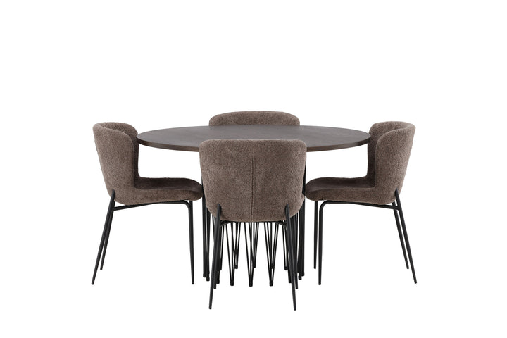 Venture Home Stone round Dining Table - Black / Mocca Veneer +Modesto Dining Chair - Grey / Smoked Black Boucle _4