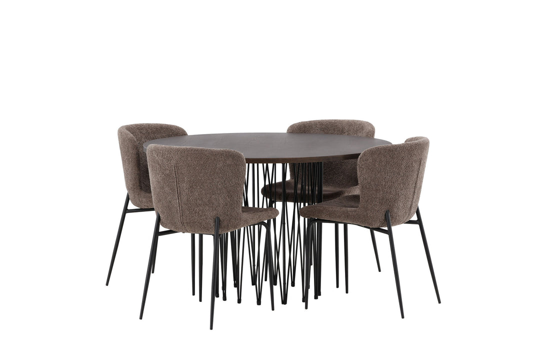 Venture Home Stone round Dining Table - Black / Mocca Veneer +Modesto Dining Chair - Grey / Smoked Black Boucle _4