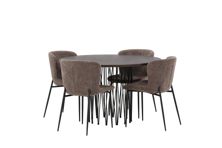 Venture Home Stone round Dining Table - Black / Mocca Veneer +Modesto Dining Chair - Grey / Smoked Black Boucle _4