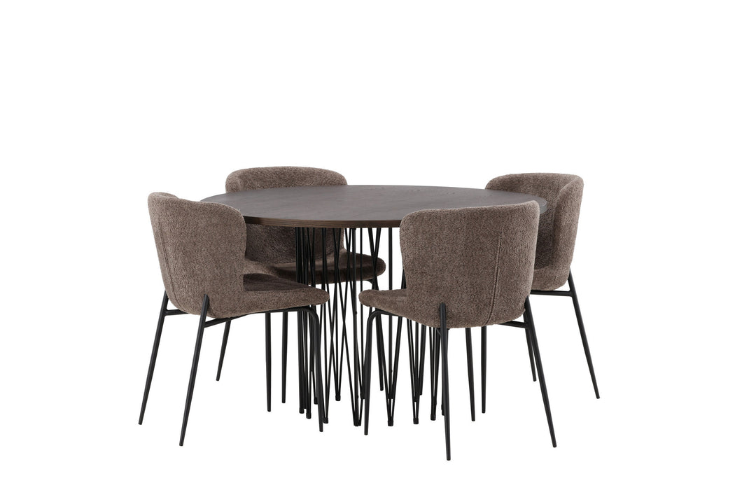 Venture Home Stone round Dining Table - Black / Mocca Veneer +Modesto Dining Chair - Grey / Smoked Black Boucle _4