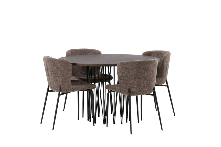 Venture Home Stone round Dining Table - Black / Mocca Veneer +Modesto Dining Chair - Grey / Smoked Black Boucle _4