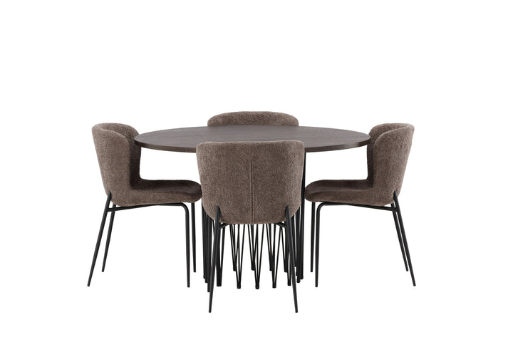 Venture Home Stone round Dining Table - Black / Mocca Veneer +Modesto Dining Chair - Grey / Smoked Black Boucle _4