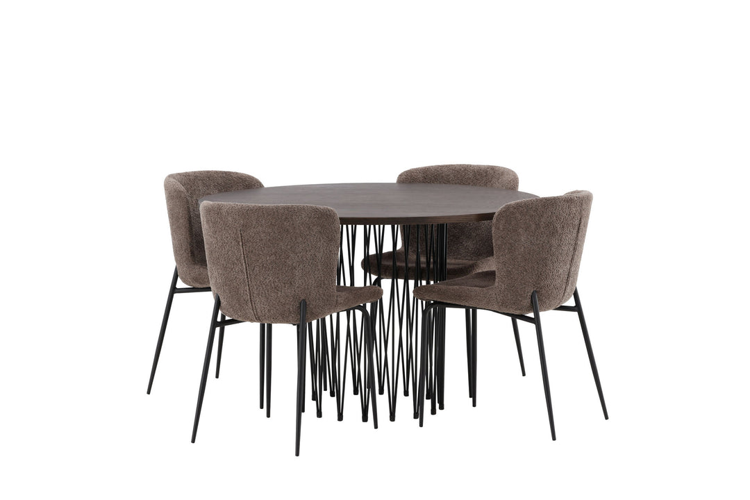 Venture Home Stone round Dining Table - Black / Mocca Veneer +Modesto Dining Chair - Grey / Smoked Black Boucle _4