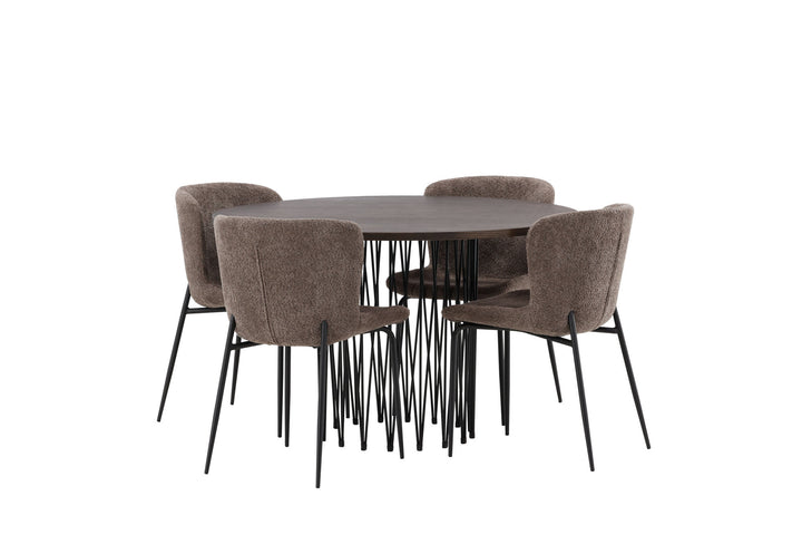 Venture Home Stone round Dining Table - Black / Mocca Veneer +Modesto Dining Chair - Grey / Smoked Black Boucle _4