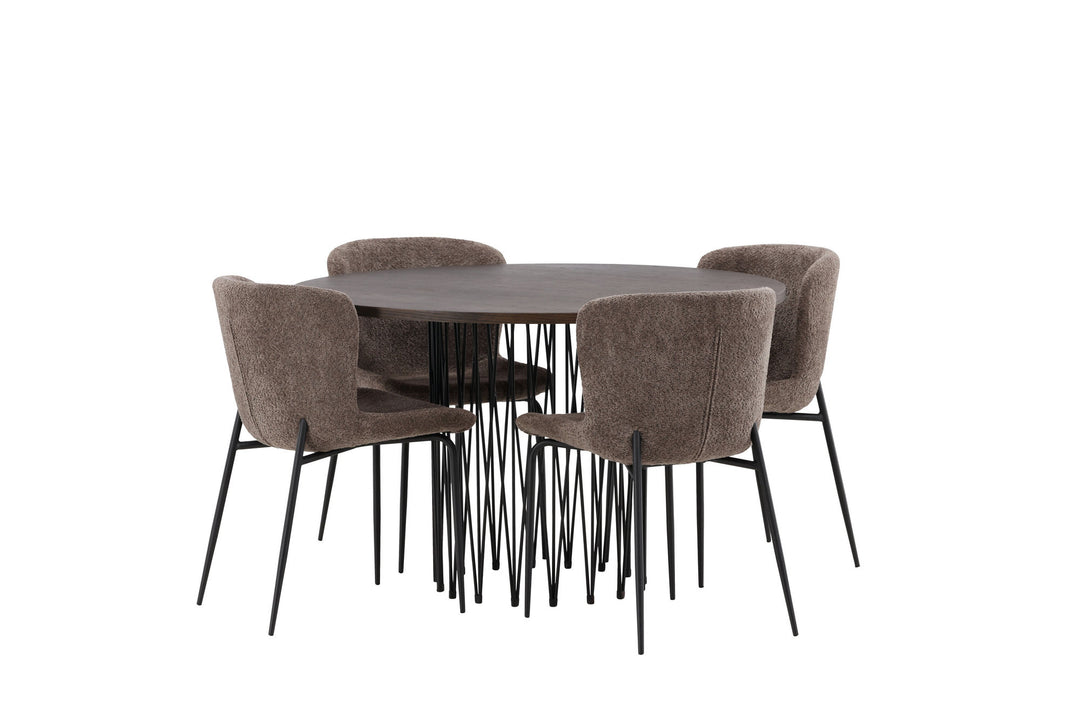 Venture Home Stone round Dining Table - Black / Mocca Veneer +Modesto Dining Chair - Grey / Smoked Black Boucle _4