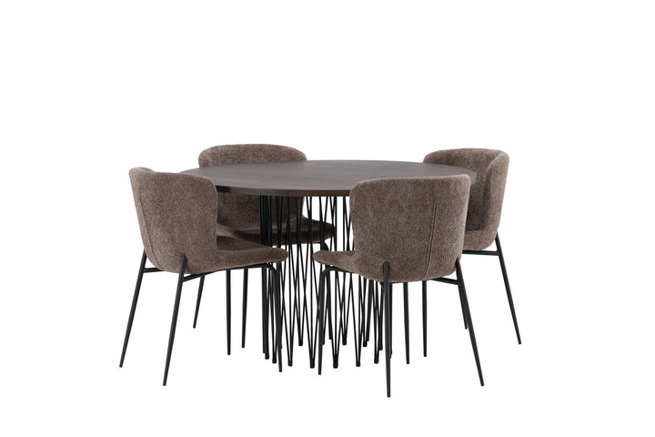 Venture Home Stone round Dining Table - Black / Mocca Veneer +Modesto Dining Chair - Grey / Smoked Black Boucle _4