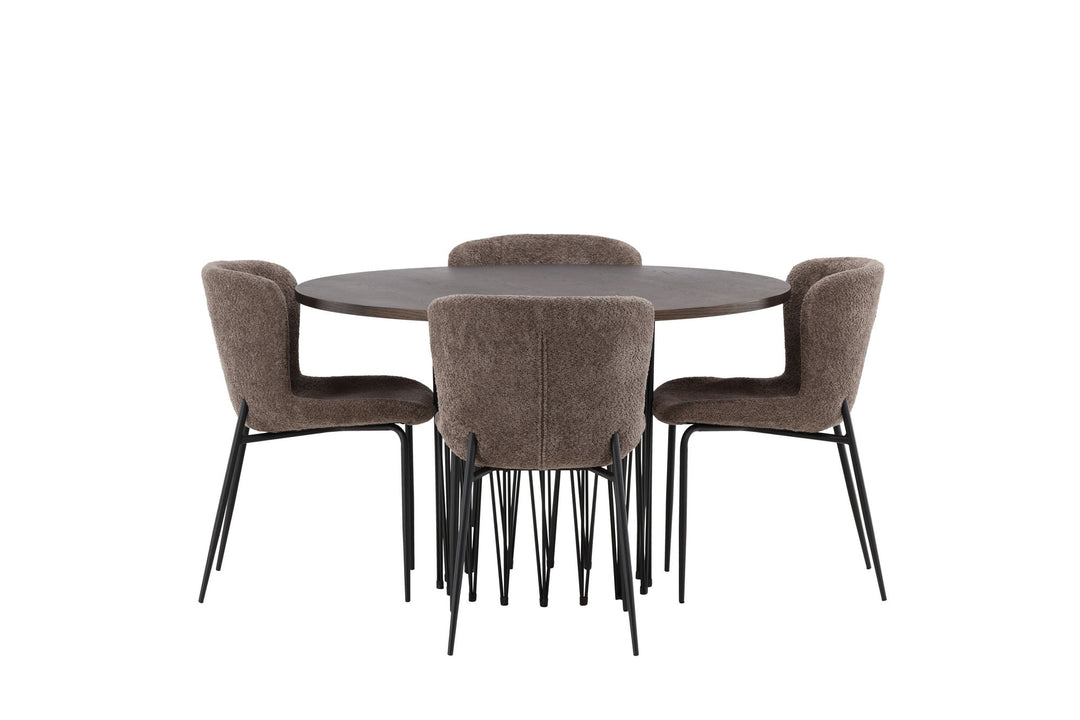 Venture Home Stone round Dining Table - Black / Mocca Veneer +Modesto Dining Chair - Grey / Smoked Black Boucle _4