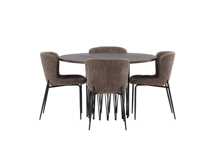 Venture Home Stone round Dining Table - Black / Mocca Veneer +Modesto Dining Chair - Grey / Smoked Black Boucle _4