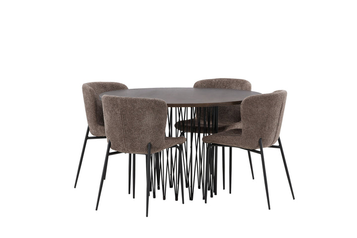 Venture Home Stone round Dining Table - Black / Mocca Veneer +Modesto Dining Chair - Grey / Smoked Black Boucle _4