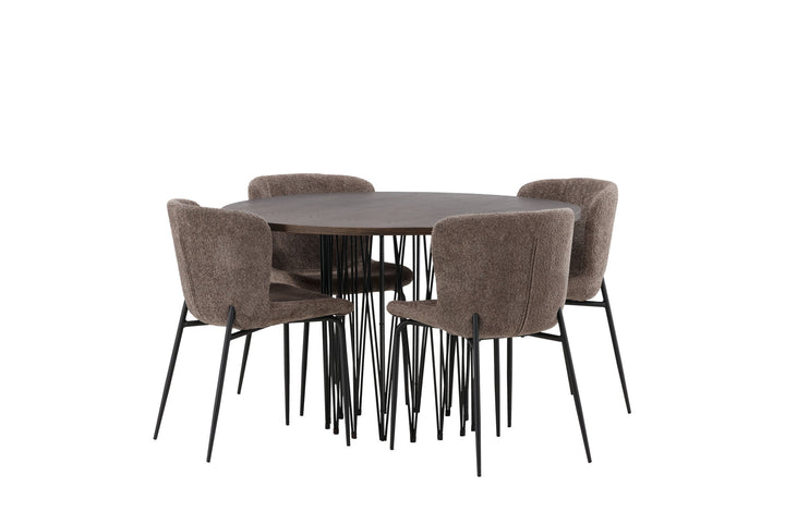 Venture Home Stone round Dining Table - Black / Mocca Veneer +Modesto Dining Chair - Grey / Smoked Black Boucle _4