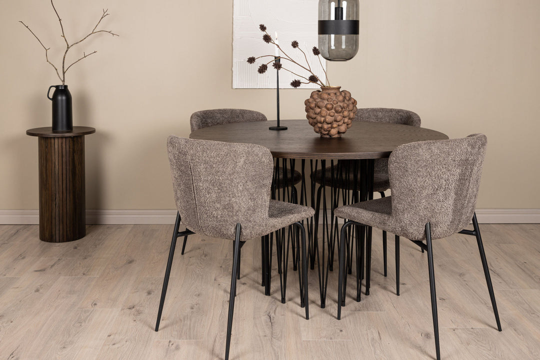 Venture Home Stone round Dining Table - Black / Mocca Veneer +Modesto Dining Chair - Grey / Smoked Black Boucle _4