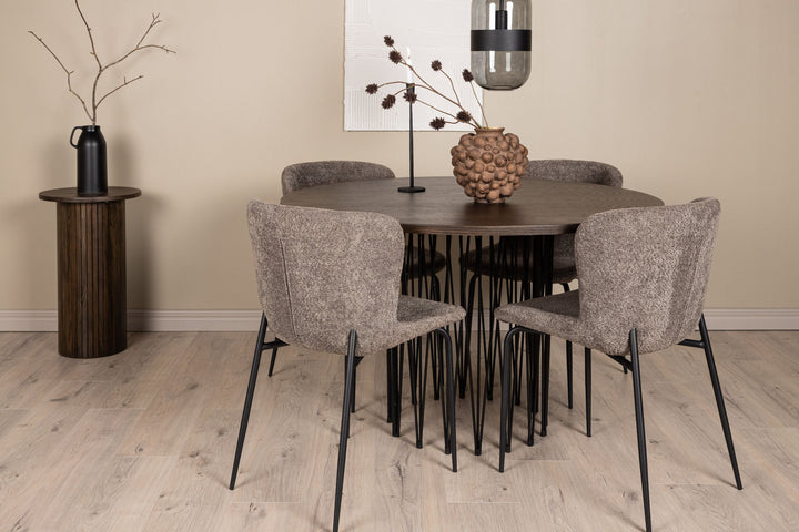 Venture Home Stone round Dining Table - Black / Mocca Veneer +Modesto Dining Chair - Grey / Smoked Black Boucle _4