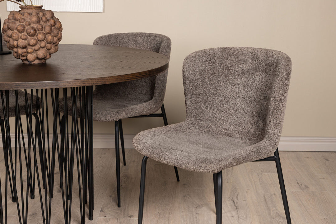 Venture Home Stone round Dining Table - Black / Mocca Veneer +Modesto Dining Chair - Grey / Smoked Black Boucle _4