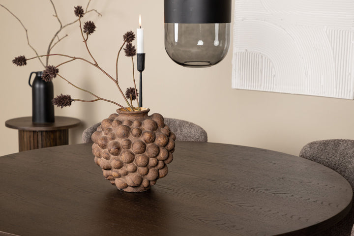 Venture Home Stone round Dining Table - Black / Mocca Veneer +Modesto Dining Chair - Grey / Smoked Black Boucle _4