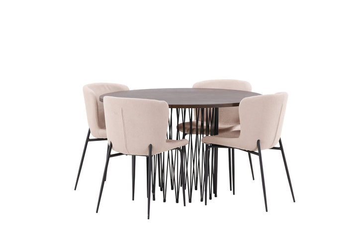 Venture Home Stone round Dining Table - Black / Mocca Veneer +Modesto Dining Chair - Beige / Beige Boucle _4