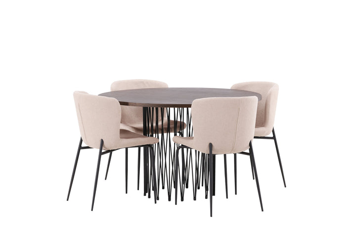 Venture Home Stone round Dining Table - Black / Mocca Veneer +Modesto Dining Chair - Beige / Beige Boucle _4