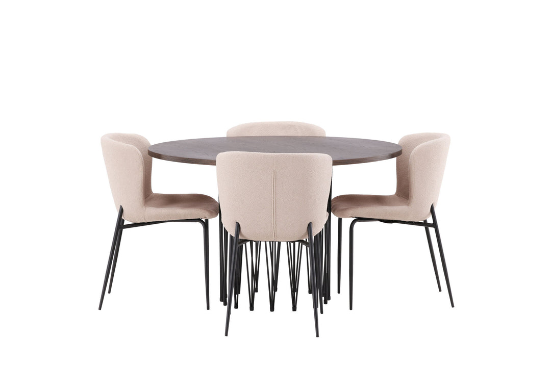 Venture Home Stone round Dining Table - Black / Mocca Veneer +Modesto Dining Chair - Beige / Beige Boucle _4