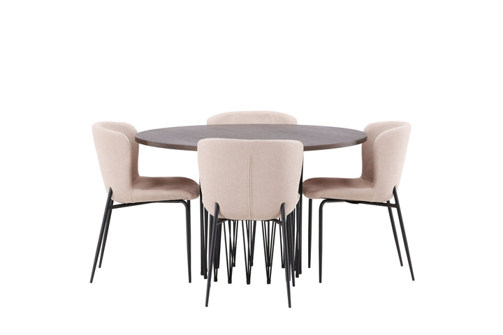 Venture Home Stone round Dining Table - Black / Mocca Veneer +Modesto Dining Chair - Beige / Beige Boucle _4