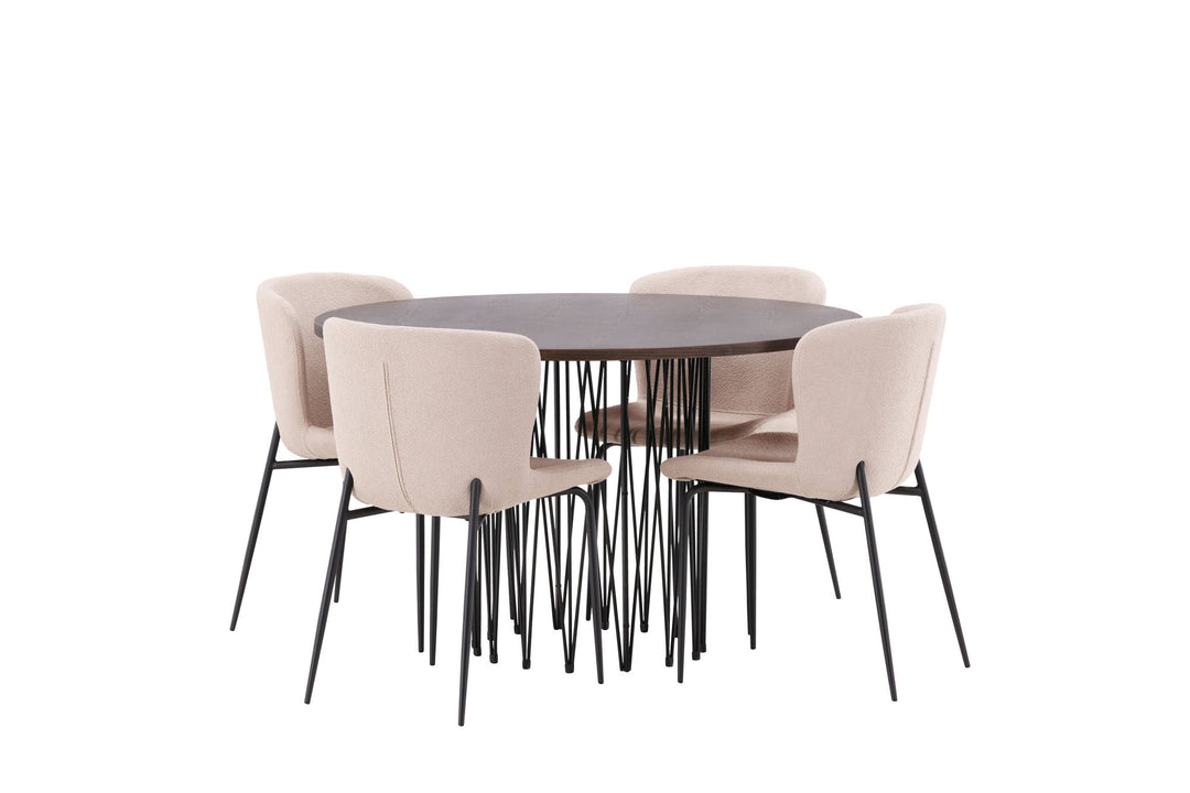 Venture Home Stone round Dining Table - Black / Mocca Veneer +Modesto Dining Chair - Beige / Beige Boucle _4