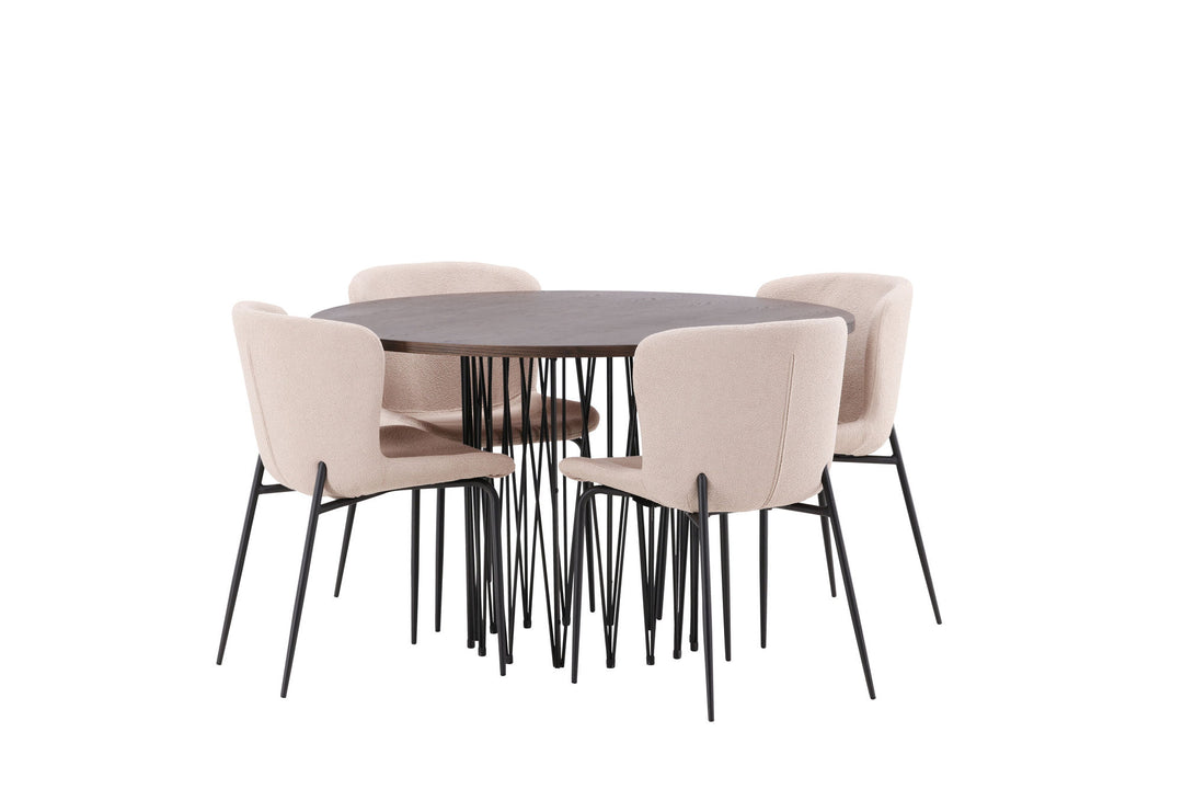 Venture Home Stone round Dining Table - Black / Mocca Veneer +Modesto Dining Chair - Beige / Beige Boucle _4