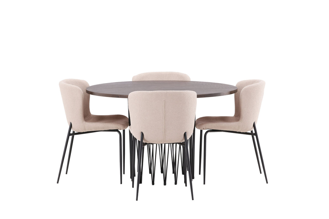Venture Home Stone round Dining Table - Black / Mocca Veneer +Modesto Dining Chair - Beige / Beige Boucle _4