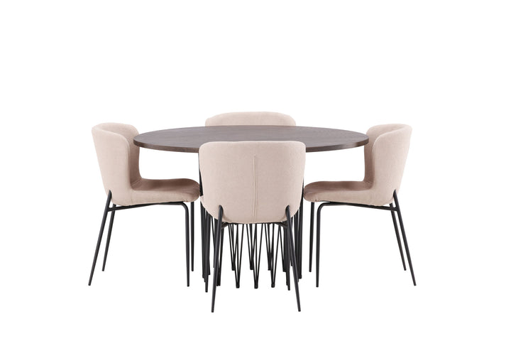 Venture Home Stone round Dining Table - Black / Mocca Veneer +Modesto Dining Chair - Beige / Beige Boucle _4