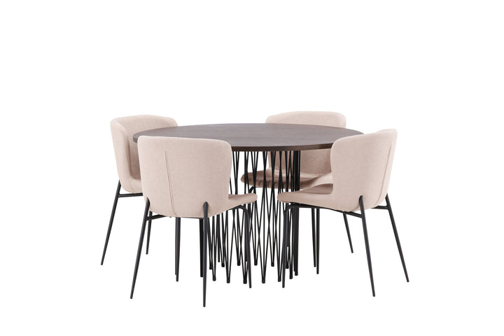 Venture Home Stone round Dining Table - Black / Mocca Veneer +Modesto Dining Chair - Beige / Beige Boucle _4