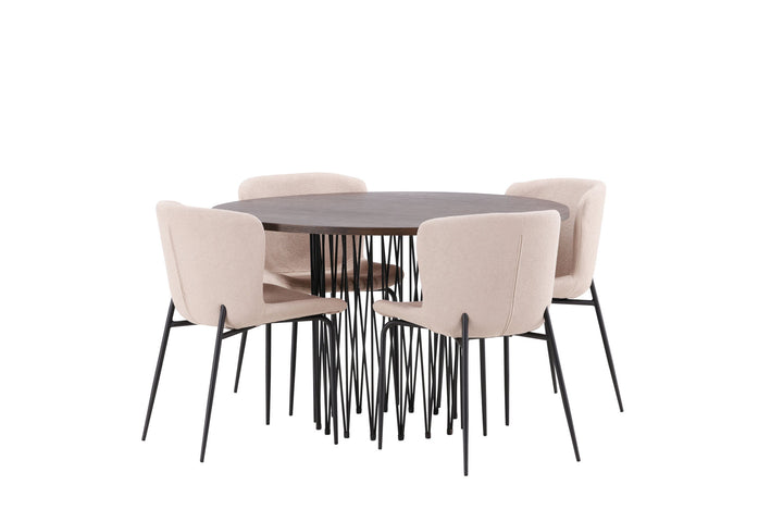 Venture Home Stone round Dining Table - Black / Mocca Veneer +Modesto Dining Chair - Beige / Beige Boucle _4