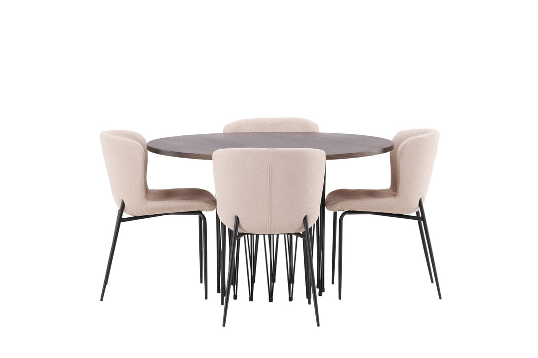 Venture Home Stone round Dining Table - Black / Mocca Veneer +Modesto Dining Chair - Beige / Beige Boucle _4