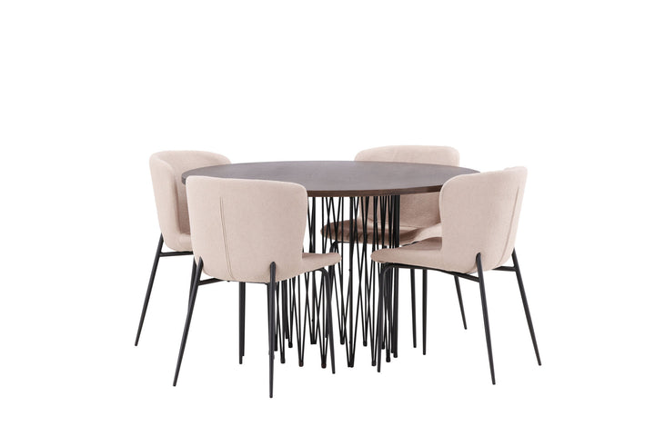 Venture Home Stone round Dining Table - Black / Mocca Veneer +Modesto Dining Chair - Beige / Beige Boucle _4