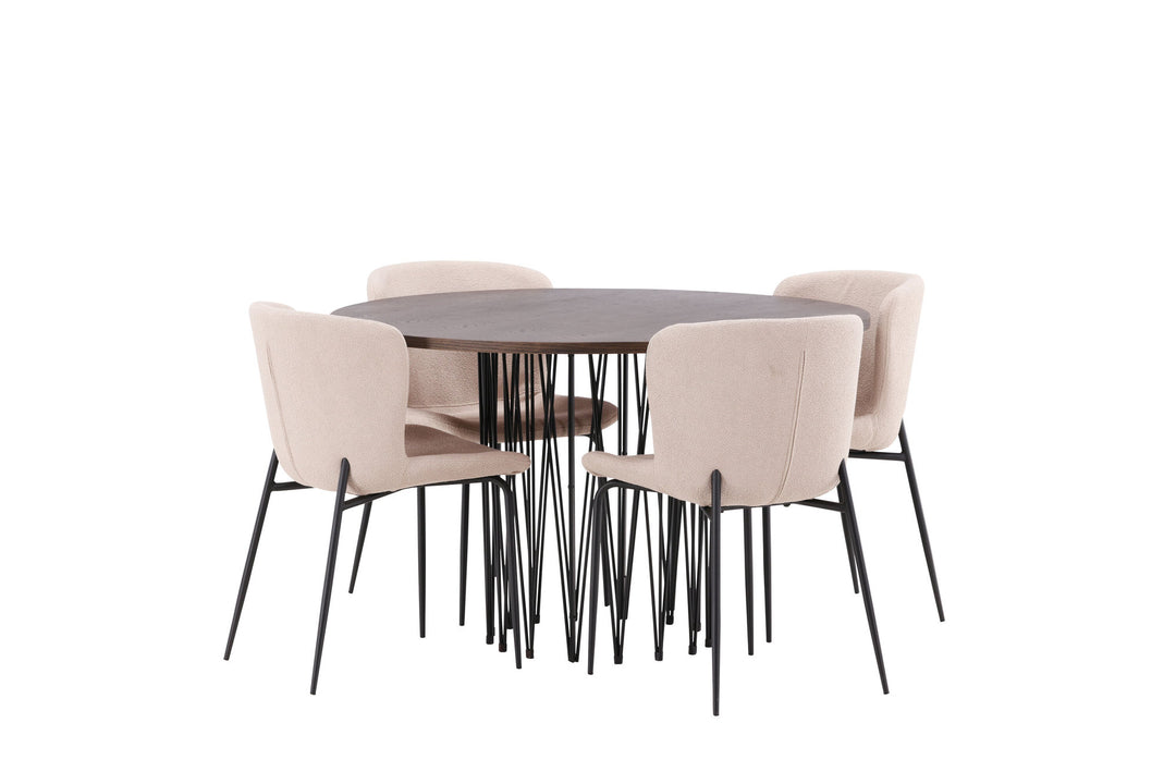 Venture Home Stone round Dining Table - Black / Mocca Veneer +Modesto Dining Chair - Beige / Beige Boucle _4