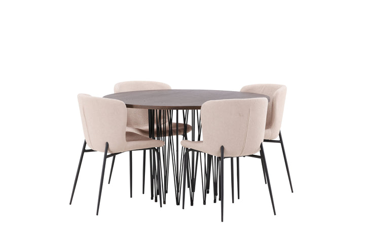 Venture Home Stone round Dining Table - Black / Mocca Veneer +Modesto Dining Chair - Beige / Beige Boucle _4