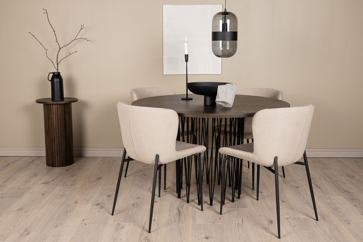 Venture Home Stone round Dining Table - Black / Mocca Veneer +Modesto Dining Chair - Beige / Beige Boucle _4