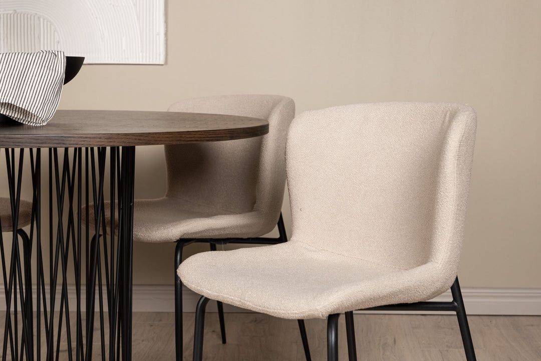 Venture Home Stone round Dining Table - Black / Mocca Veneer +Modesto Dining Chair - Beige / Beige Boucle _4