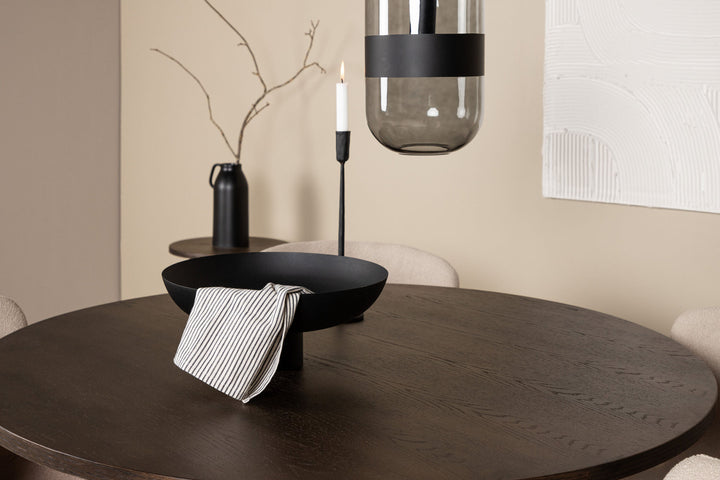 Venture Home Stone round Dining Table - Black / Mocca Veneer +Modesto Dining Chair - Beige / Beige Boucle _4