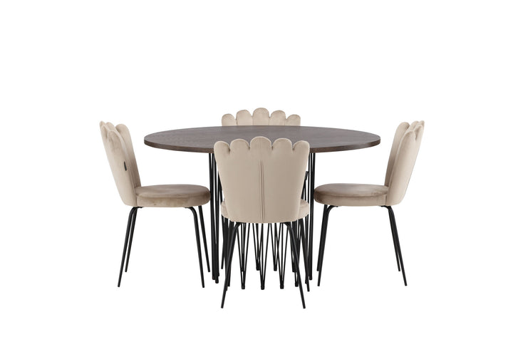 Venture Home Stone round Dining Table - Black / Mocca Veneer +Limhamn Light Chair - Black / Beige Velvet _4