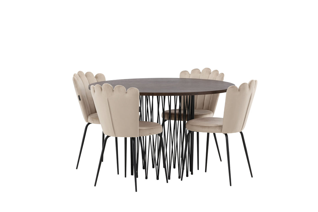 Venture Home Stone round Dining Table - Black / Mocca Veneer +Limhamn Light Chair - Black / Beige Velvet _4