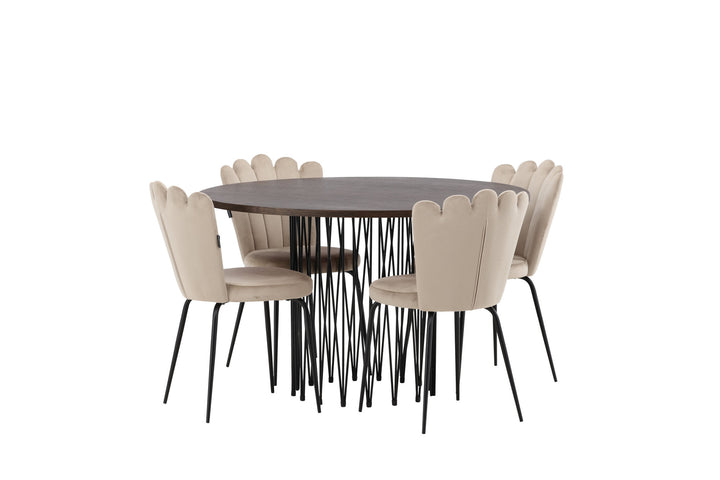 Venture Home Stone round Dining Table - Black / Mocca Veneer +Limhamn Light Chair - Black / Beige Velvet _4