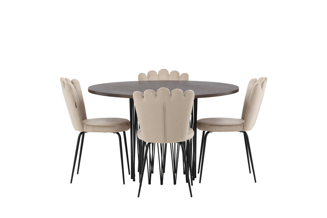 Venture Home Stone round Dining Table - Black / Mocca Veneer +Limhamn Light Chair - Black / Beige Velvet _4