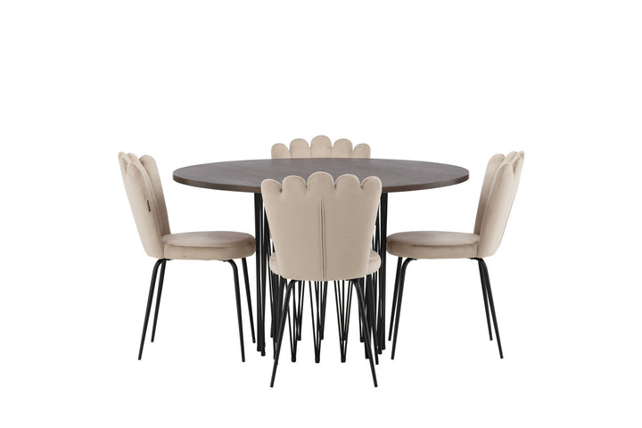 Venture Home Stone round Dining Table - Black / Mocca Veneer +Limhamn Light Chair - Black / Beige Velvet _4