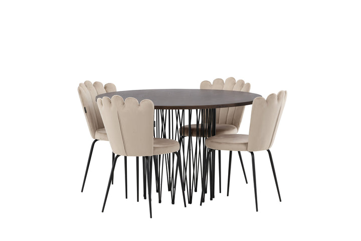 Venture Home Stone round Dining Table - Black / Mocca Veneer +Limhamn Light Chair - Black / Beige Velvet _4