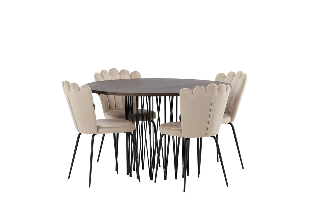 Venture Home Stone round Dining Table - Black / Mocca Veneer +Limhamn Light Chair - Black / Beige Velvet _4