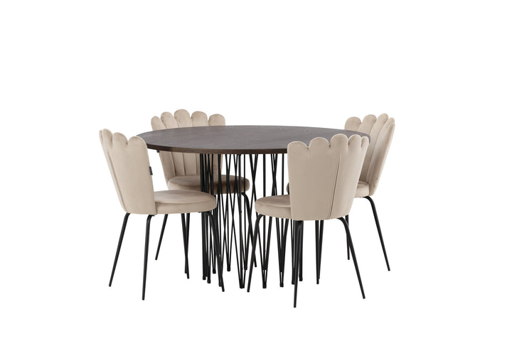 Venture Home Stone round Dining Table - Black / Mocca Veneer +Limhamn Light Chair - Black / Beige Velvet _4