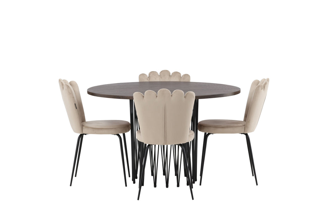 Venture Home Stone round Dining Table - Black / Mocca Veneer +Limhamn Light Chair - Black / Beige Velvet _4
