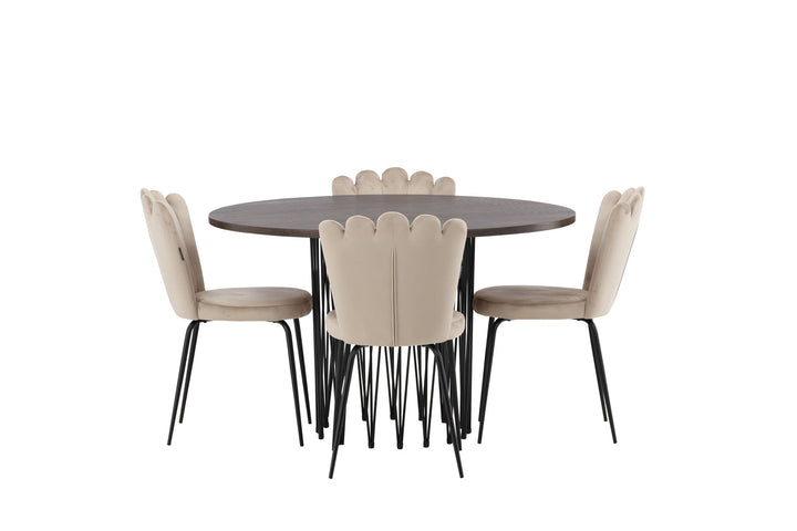 Venture Home Stone round Dining Table - Black / Mocca Veneer +Limhamn Light Chair - Black / Beige Velvet _4