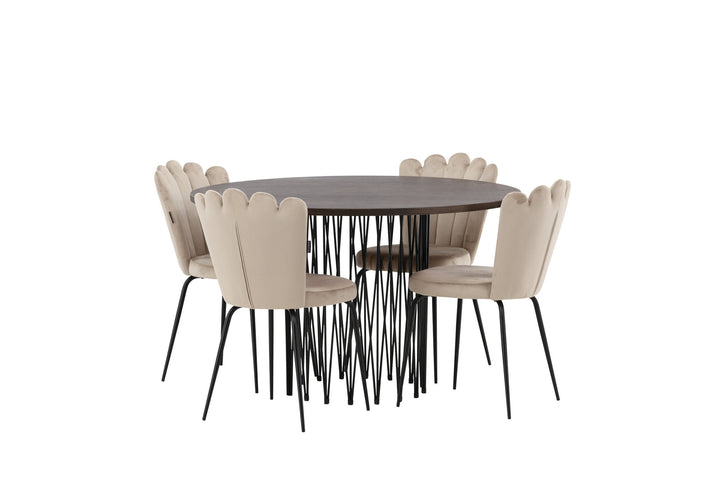 Venture Home Stone round Dining Table - Black / Mocca Veneer +Limhamn Light Chair - Black / Beige Velvet _4