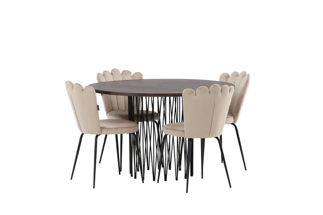Venture Home Stone round Dining Table - Black / Mocca Veneer +Limhamn Light Chair - Black / Beige Velvet _4