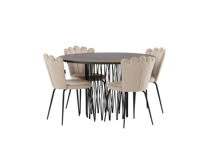 Venture Home Stone round Dining Table - Black / Mocca Veneer +Limhamn Light Chair - Black / Beige Velvet _4