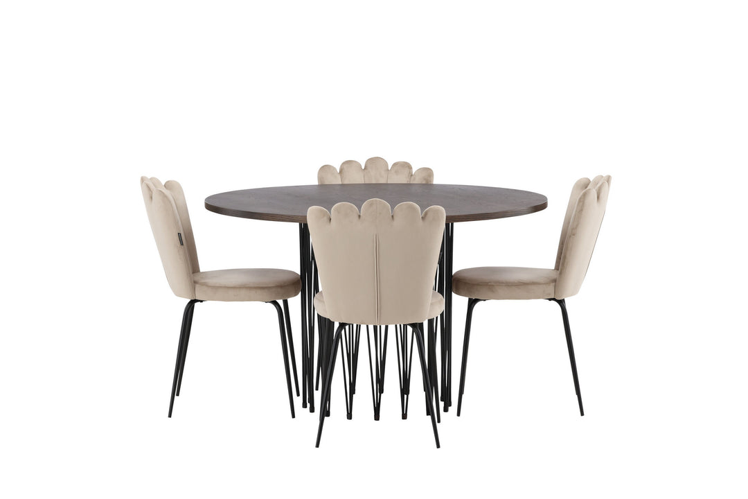 Venture Home Stone round Dining Table - Black / Mocca Veneer +Limhamn Light Chair - Black / Beige Velvet _4
